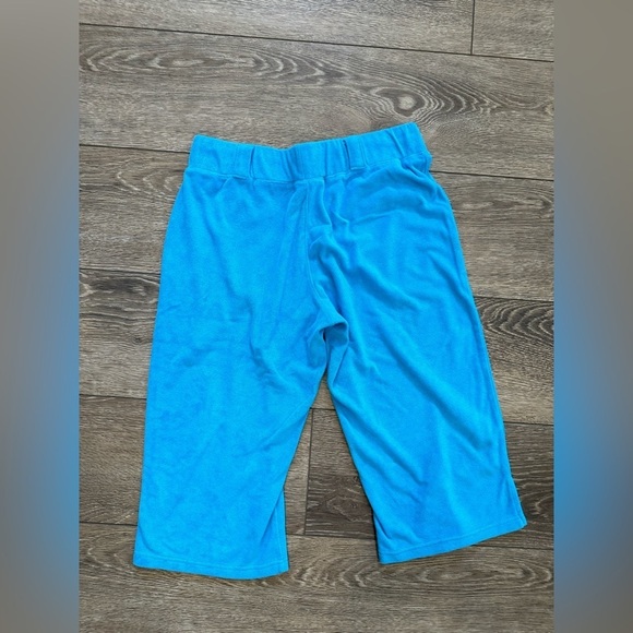 Aqua funky bright blue Terry cropped pants SZ M beach lounge - Picture 3 of 6